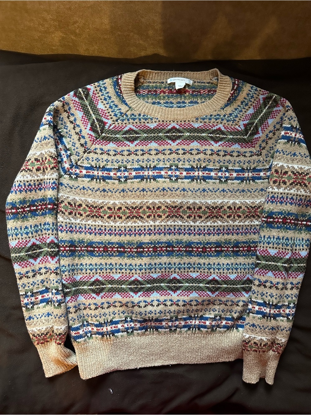 Crewcuts- Boys Crewneck Fair Isle Sweater in Beige with Multicolor Pattern